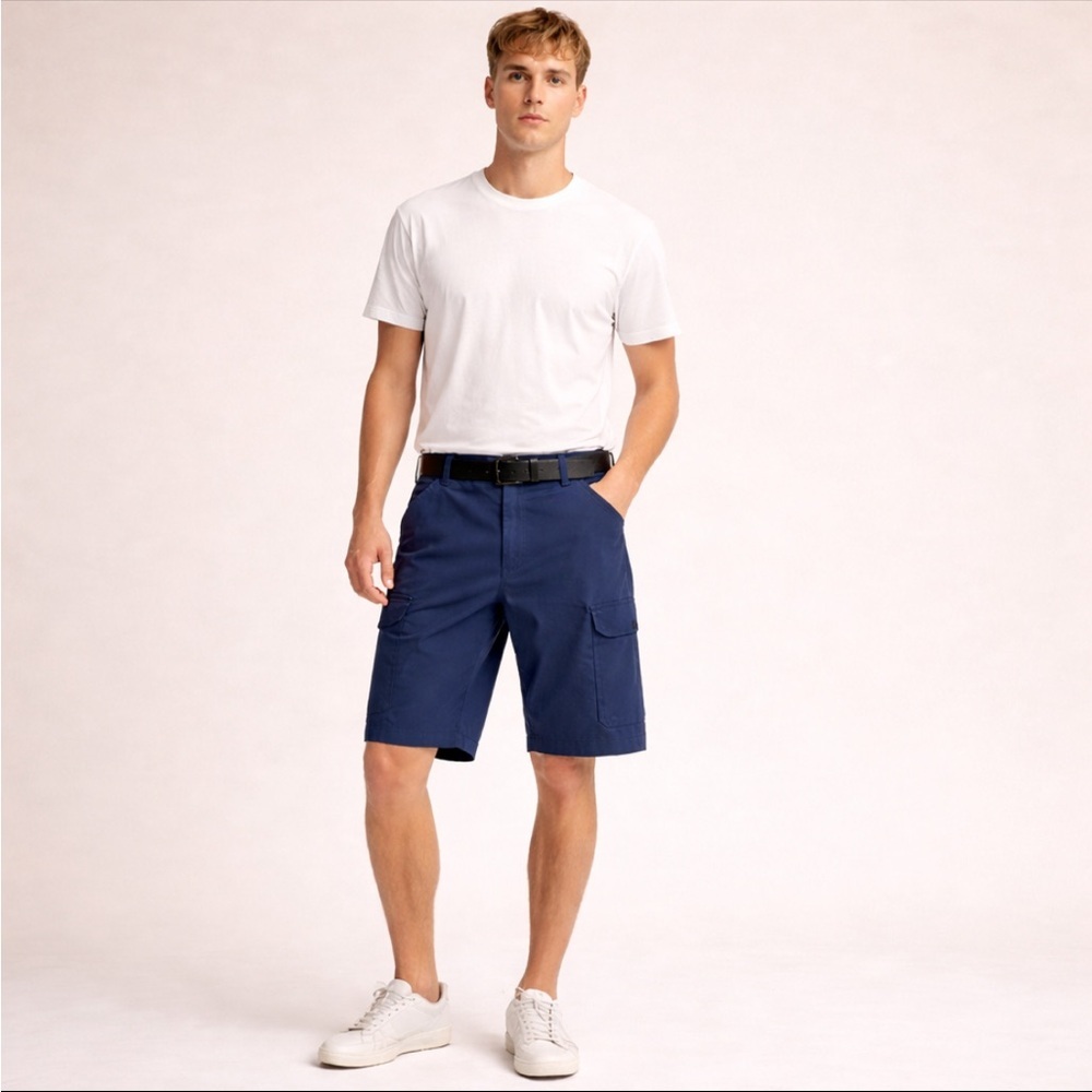 Iron Co Men’s Performance Cargo Shorts Size 36 Varsity Blue Stretch Belted